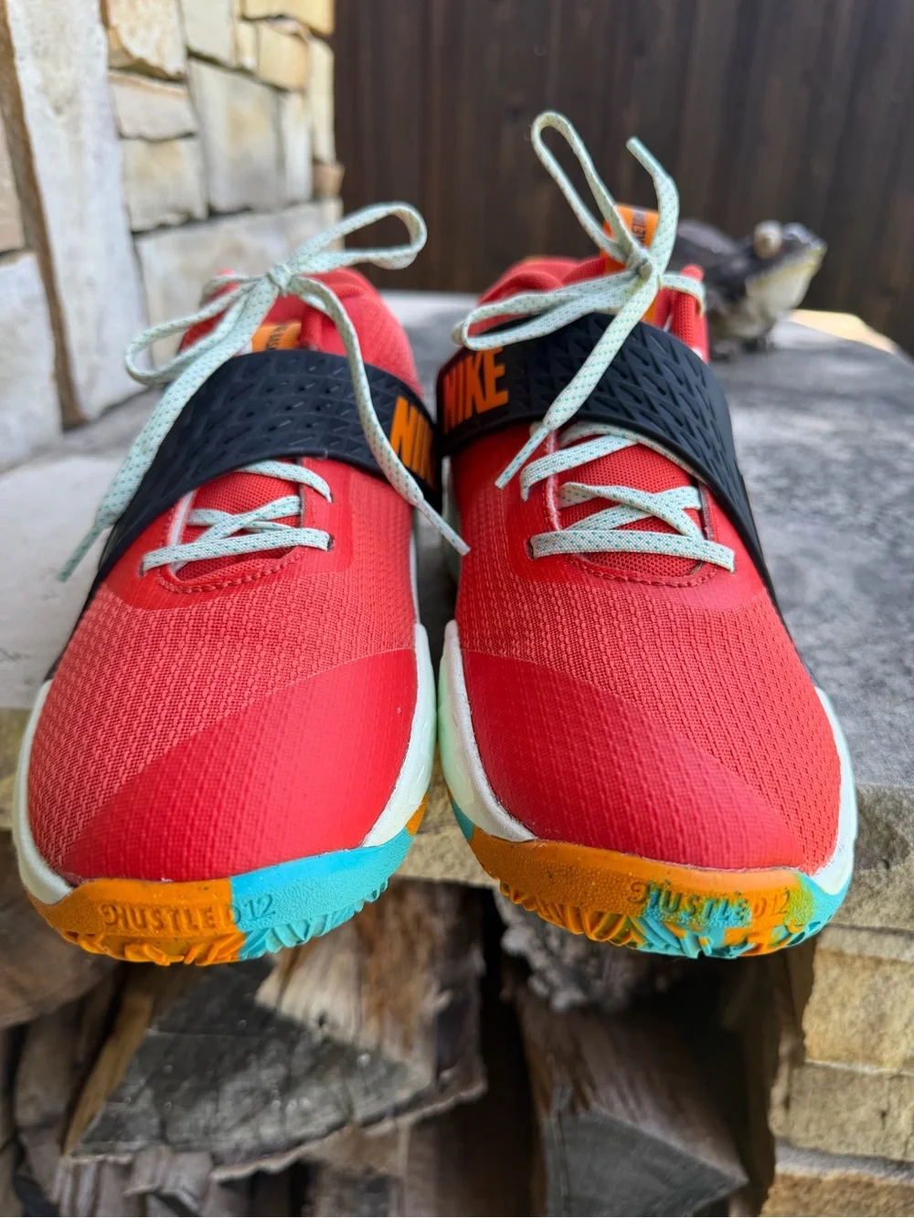 Nike Team Hustle D12 Basketball Sneaker in Picante Red & Orange Youth Sz-7y.   Y